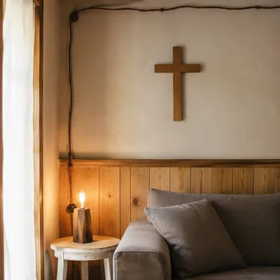 Wooden Cross in Cozy Living Room