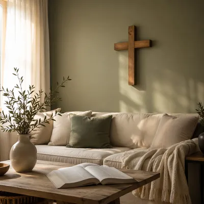 Wooden Cross in Peaceful Living Room