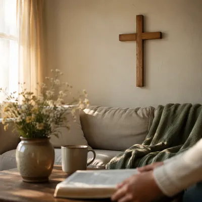 Wooden Cross in Peaceful Living Room