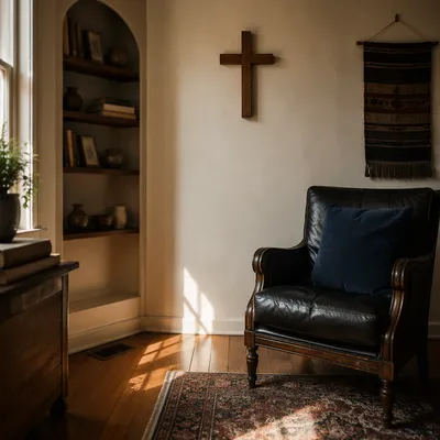 Wooden Cross in Vintage Living Room