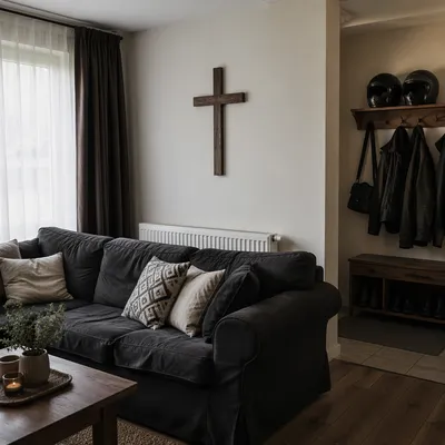 Wooden Cross in Modern Living Room