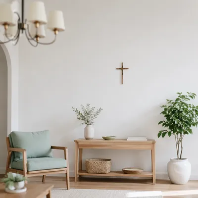 Minimalist Living Room with Wooden Cross