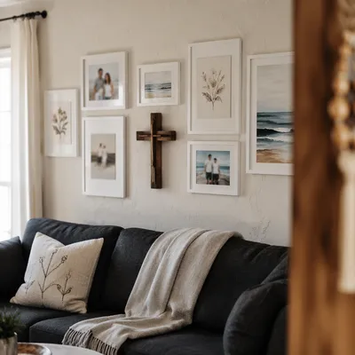 Wooden Cross on Cozy Living Room Wall