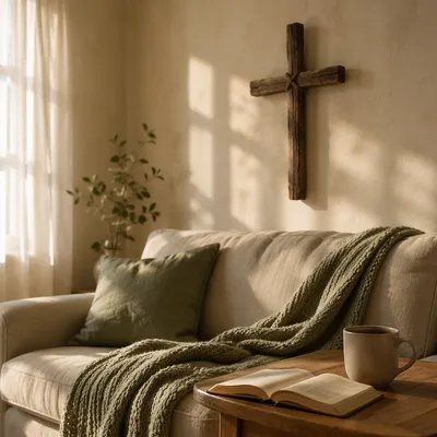 Wooden Cross in Peaceful Living Room
