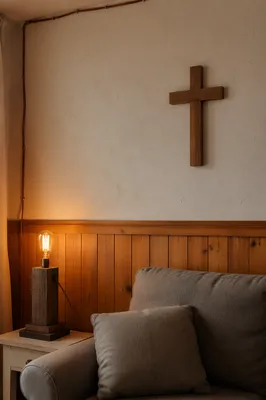 Wooden Cross in Cozy Living Room