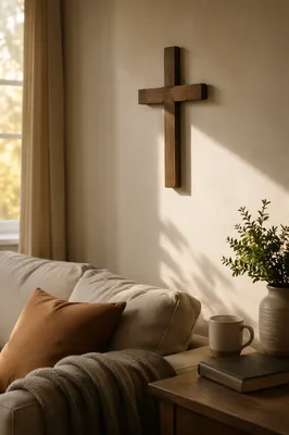 Wooden Cross in Peaceful Living Room