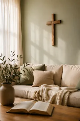 Wooden Cross in Peaceful Living Room