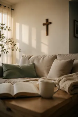 Wooden Cross in Peaceful Living Room