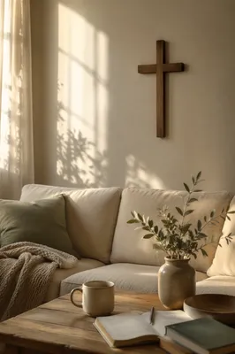 Wooden Cross in Peaceful Living Room