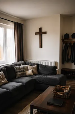 Wooden Cross in Modern Living Room
