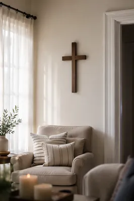 Wooden Cross in Peaceful Living Room