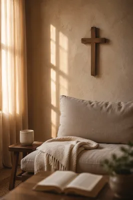 Wooden Cross Above Cozy Living Room Sofa