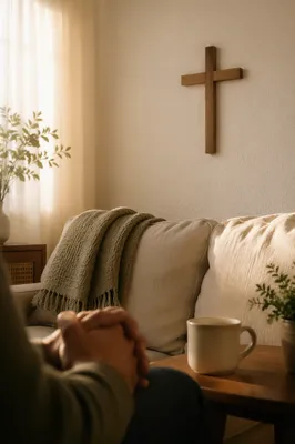 Wooden Cross in Peaceful Living Room
