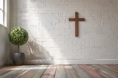 Wooden Cross on Serene Living Room Wall