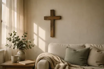 Wooden Cross in Peaceful Living Room