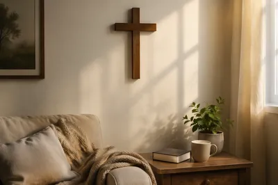 Wooden Cross in Peaceful Living Room