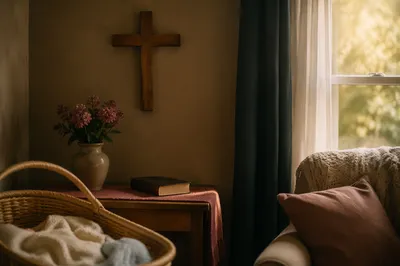 Wooden Cross in Cozy Family Living Room