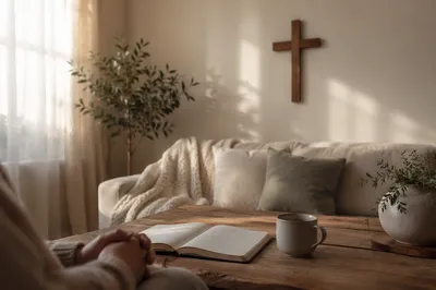 Wooden Cross in Peaceful Living Room