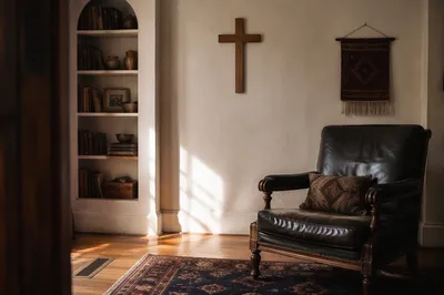 Wooden Cross in Vintage Living Room