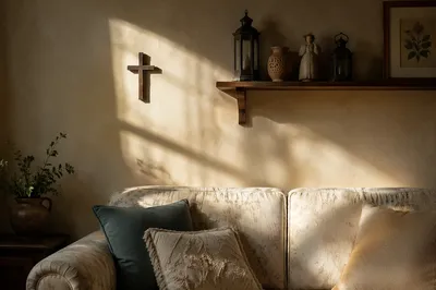 Wooden Cross on Quiet Living Room Wall