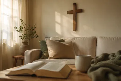 Wooden Cross in Peaceful Living Room