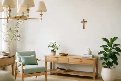 Minimalist Living Room With Wooden Cross