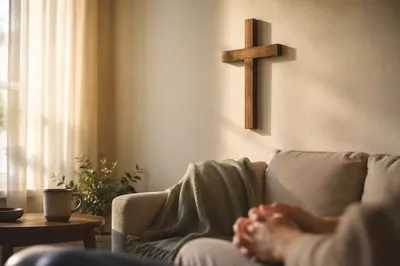Wooden Cross in Peaceful Living Room