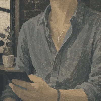 Cross Necklace on Casual Chambray Shirt