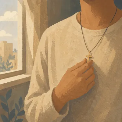 Simple Cross Necklace in Morning Light
