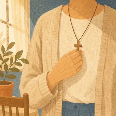 Wooden Cross Necklace in Morning Light