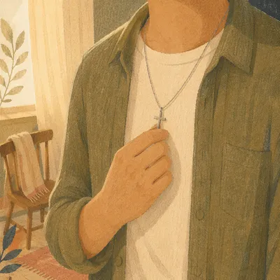 Morning Cross Necklace on Casual Shirt