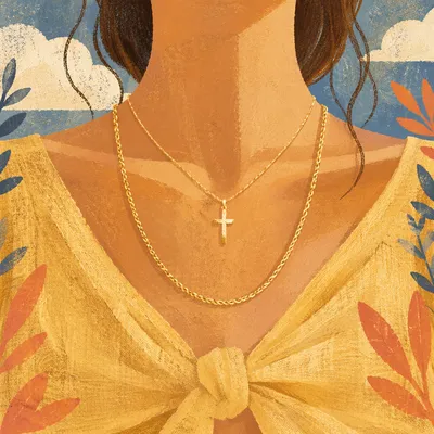 Layered Gold Cross Necklace Lifestyle Portrait