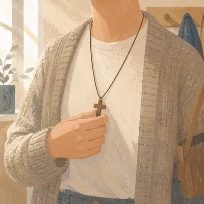 Wooden Cross Necklace in Morning Light