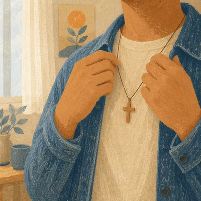 Wooden Cross Necklace in Morning Light