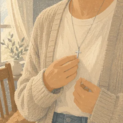 Silver Cross Necklace in Morning Light