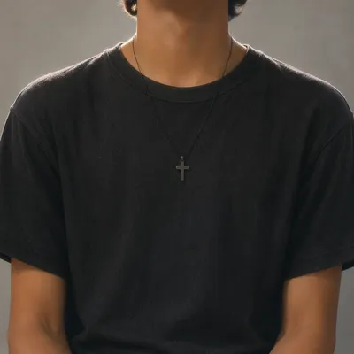 Simple Cross Necklace on Charcoal Shirt