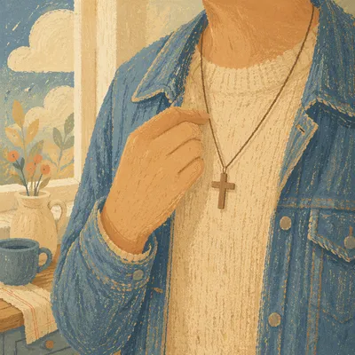 Wooden Cross Necklace in Morning Light