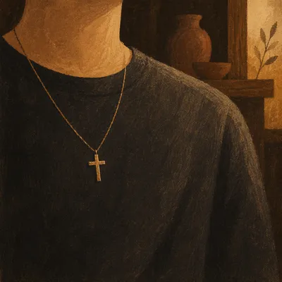 Gold Cross Necklace in Warm Casual Portrait