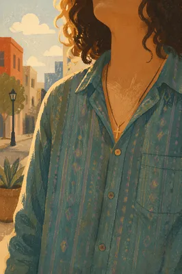 Cross Necklace on Casual Teal Shirt