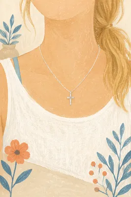 Silver Cross Necklace on Casual White Top