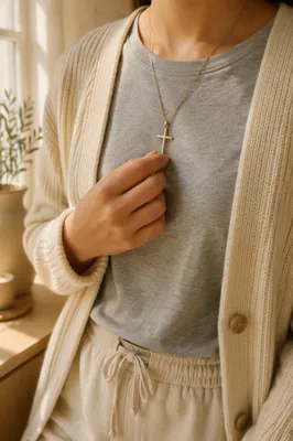 Cross Necklace on Casual Clothing Close-Up