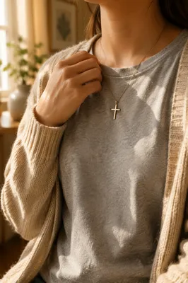 Cross Pendant on Casual Shirt Closeup