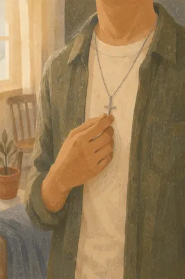 Morning Cross Necklace on Casual Shirt