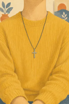 Simple Cross Necklace on Casual Sweater