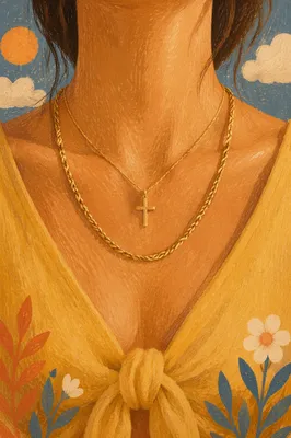 Gold Cross Necklace on Casual Summer Outfit