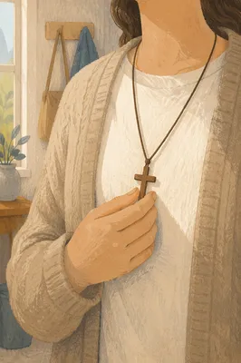 Wooden Cross Necklace in Morning Light
