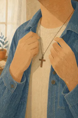 Wooden Cross Necklace in Morning Light
