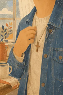Wooden Cross Necklace in Morning Light