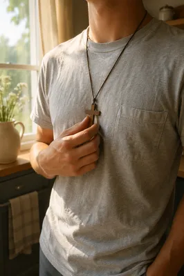 Wooden Cross Necklace in Morning Light
