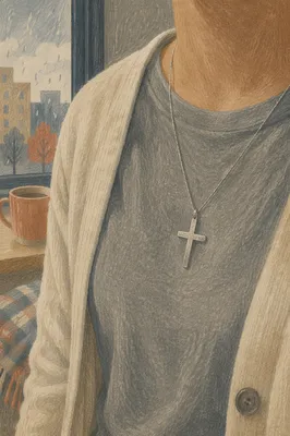 Simple Cross Necklace in Morning Window Light